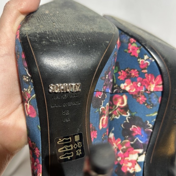 Schutz Gilberta Floral Pointed Toe Pumps Blue Pink Stiletto Heels 8B Silky - Picture 8 of 8